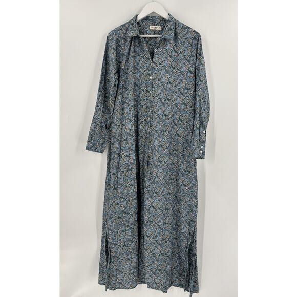 Natural Life Maxi Dress Womens XS/S Blue Floral Button Front Long Sleeves Slits - Picture 1 of 16